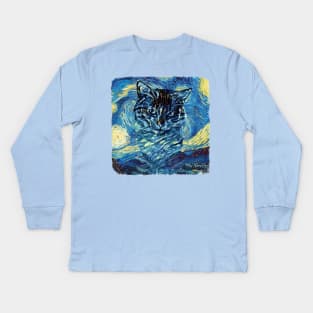 Cat Van Gogh Style Kids Long Sleeve T-Shirt